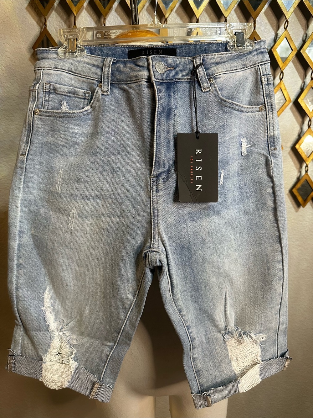 NWT Risen Jeans Distressed Denim Bermuda Shorts